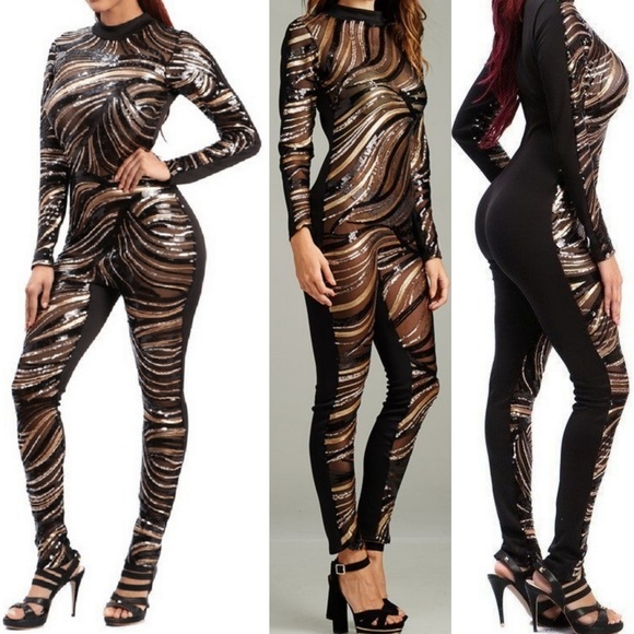 Pants - Zebra sequin design jumpsuit Pants - Zebra sequin design jumpsuit